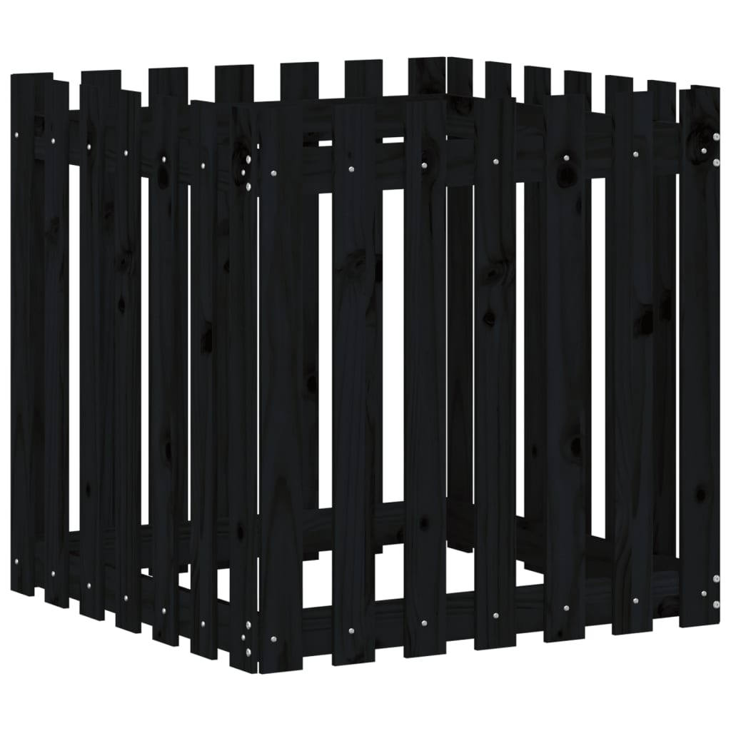 Sodo lovelis, juodas, 70x70x70cm, pušis, tvorelės dizaino Sodo lovelis, juodas, 70x70x70cm, pušis, tvorelės dizaino - Image 4