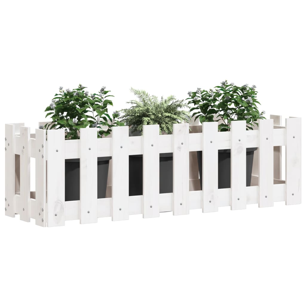 Sodo lovelis, baltas, 100x30x30cm, pušis, tvorelės dizaino Sodo lovelis, baltas, 100x30x30cm, pušis, tvorelės dizaino - Image 3