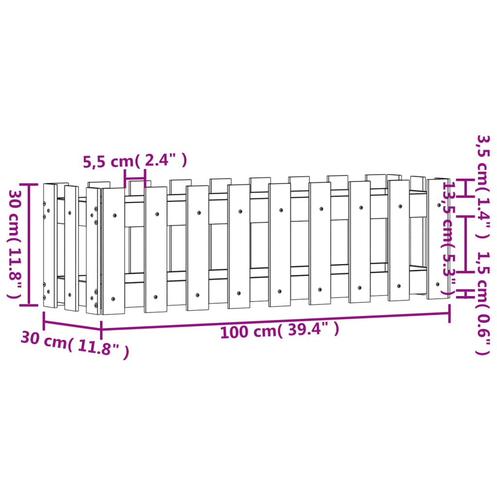 Sodo lovelis, baltas, 100x30x30cm, pušis, tvorelės dizaino Sodo lovelis, baltas, 100x30x30cm, pušis, tvorelės dizaino
