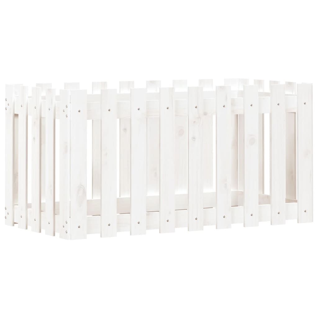 Sodo lovelis, baltas, 100x50x50cm, pušis, tvorelės dizaino Sodo lovelis, baltas, 100x50x50cm, pušis, tvorelės dizaino - Image 4