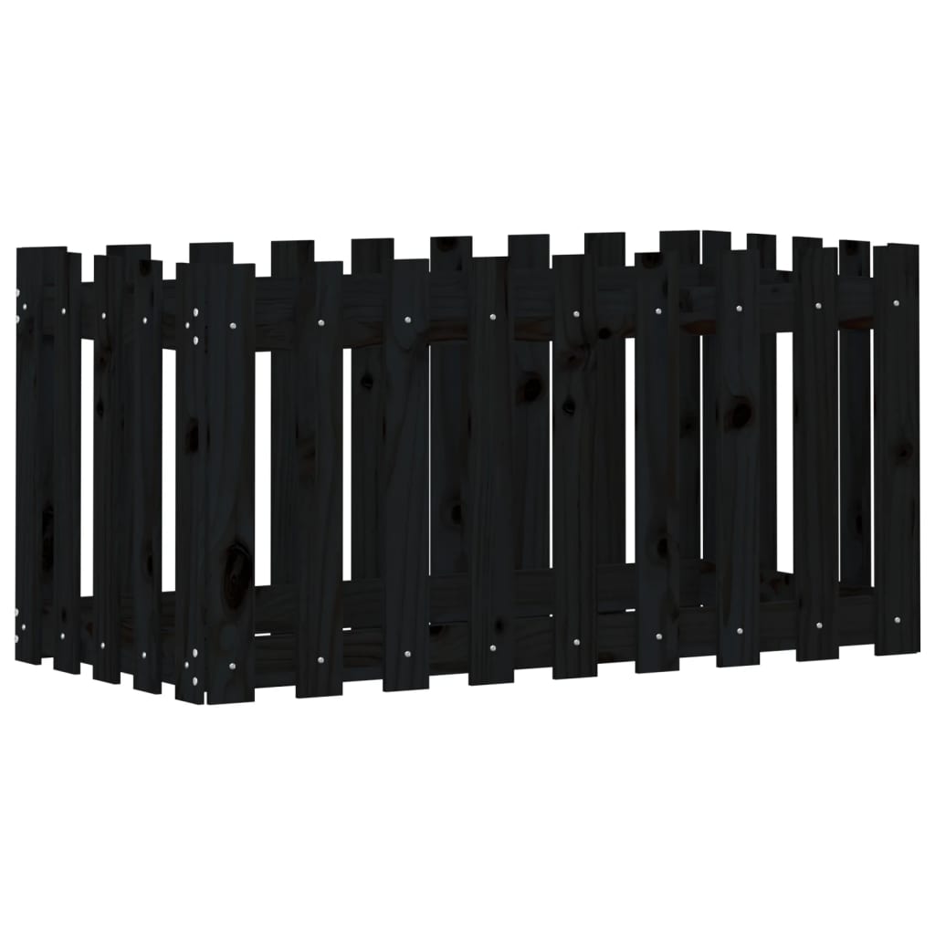 Sodo lovelis, juodas, 100x50x50cm, pušis, tvorelės dizaino Sodo lovelis, juodas, 100x50x50cm, pušis, tvorelės dizaino - Image 4