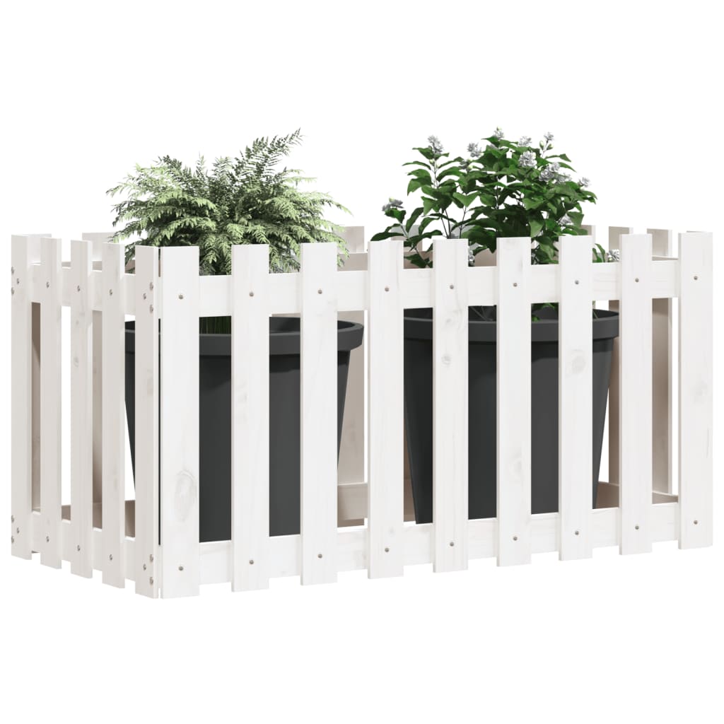 Sodo lovelis, baltas, 100x50x70cm, pušis, tvorelės dizaino Sodo lovelis, baltas, 100x50x70cm, pušis, tvorelės dizaino - Image 3