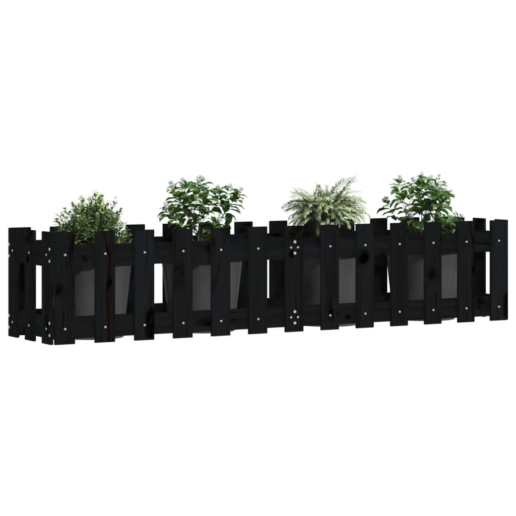 Sodo lovelis, juodas, 150x30x30cm, pušis, tvorelės dizaino Sodo lovelis, juodas, 150x30x30cm, pušis, tvorelės dizaino - Image 3