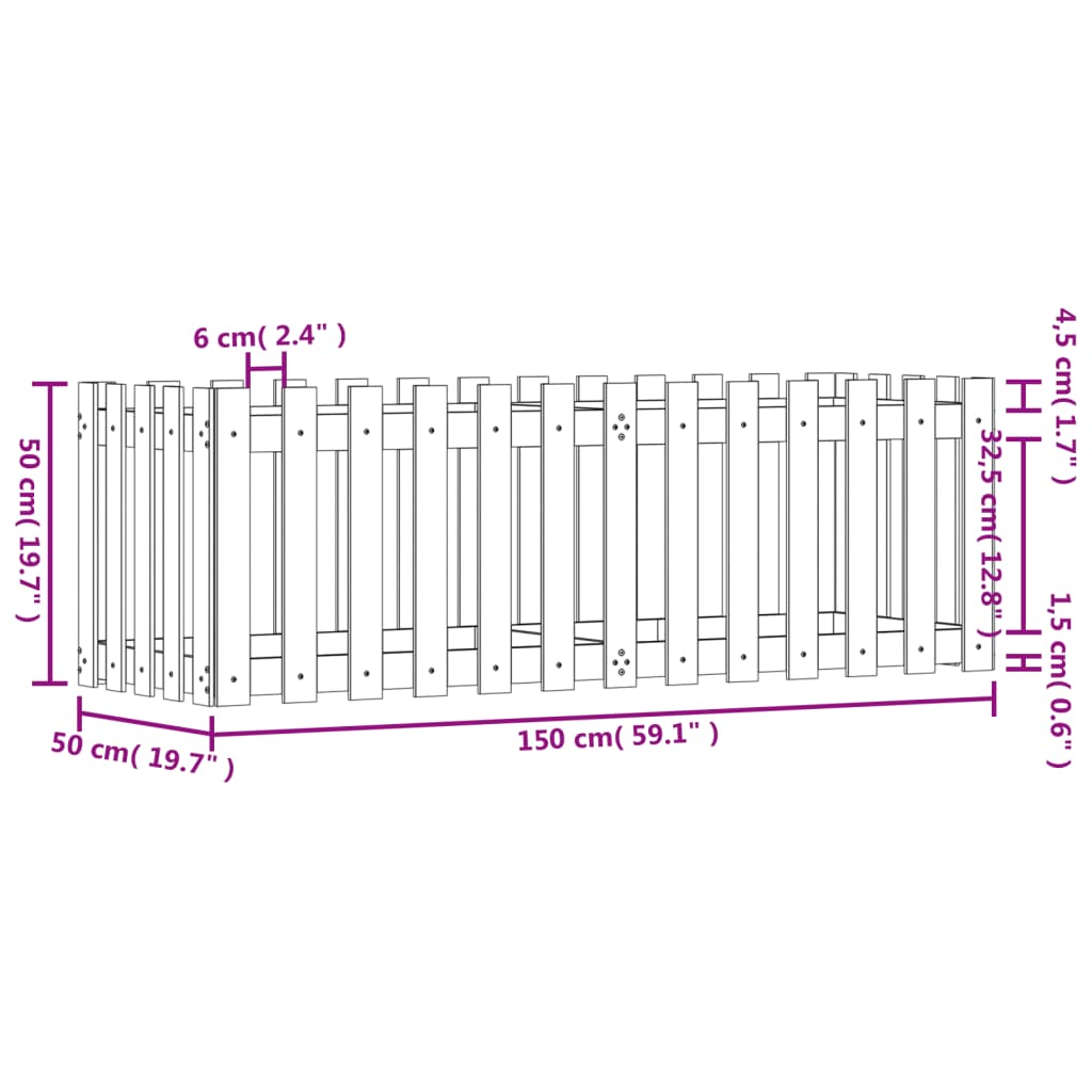 Sodo lovelis, baltas, 150x50x50cm, pušis, tvorelės dizaino Sodo lovelis, baltas, 150x50x50cm, pušis, tvorelės dizaino