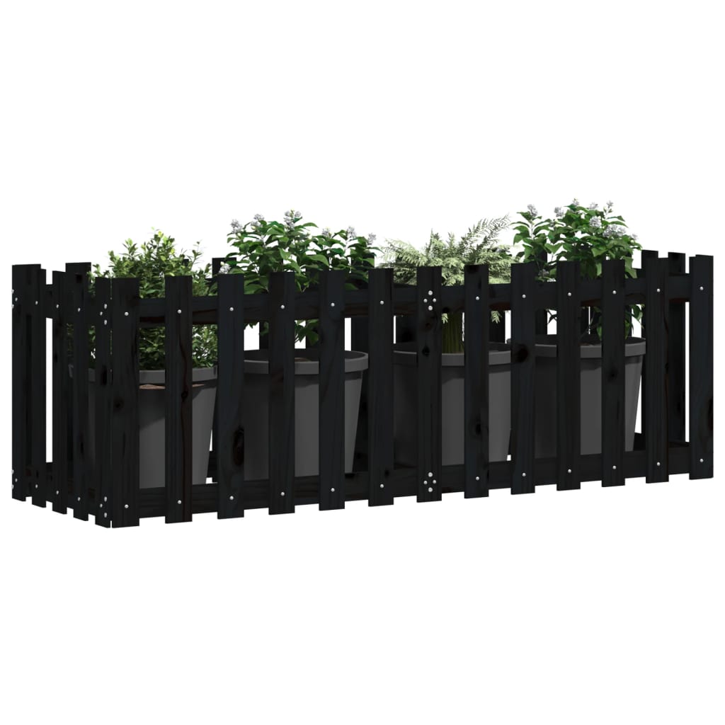 Sodo lovelis, juodas, 150x50x50cm, pušis, tvorelės dizaino Sodo lovelis, juodas, 150x50x50cm, pušis, tvorelės dizaino - Image 3