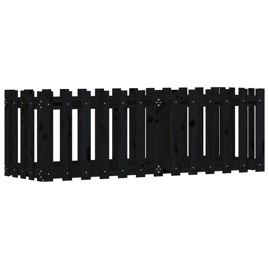 Sodo lovelis, juodas, 150x50x50cm, pušis, tvorelės dizaino Sodo lovelis, juodas, 150x50x50cm, pušis, tvorelės dizaino - Image 4