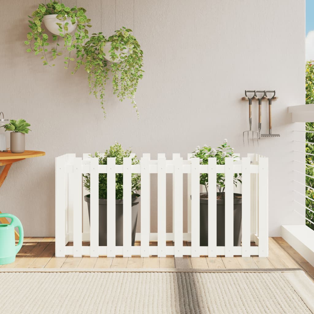 Sodo lovelis, baltas, 150x50x70cm, pušis, tvorelės dizaino Sodo lovelis, baltas, 150x50x70cm, pušis, tvorelės dizaino - Image 2