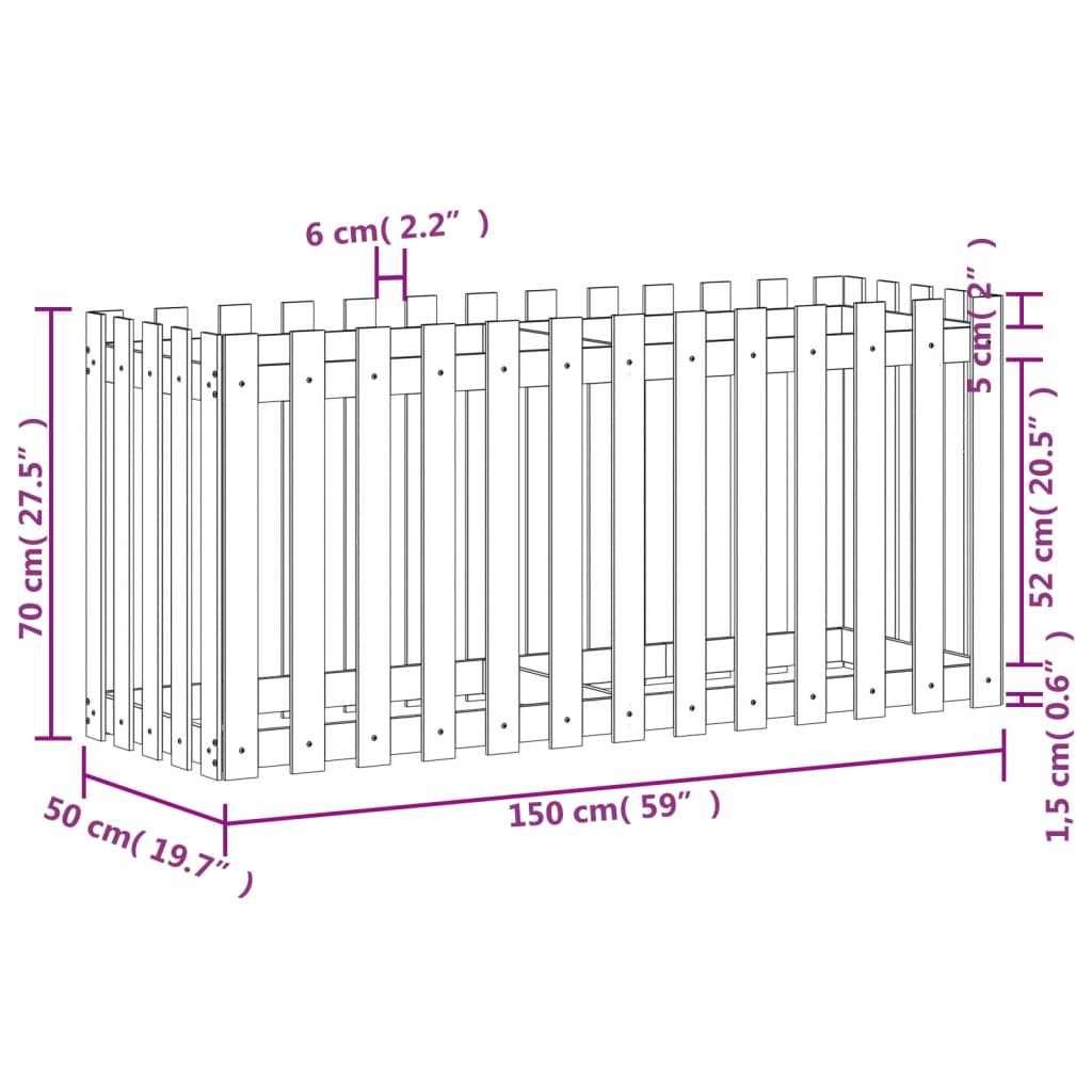 Sodo lovelis, 150x50x70cm, impregnuota pušis, tvorelės dizaino Sodo lovelis, 150x50x70cm, impregnuota pušis, tvorelės dizaino