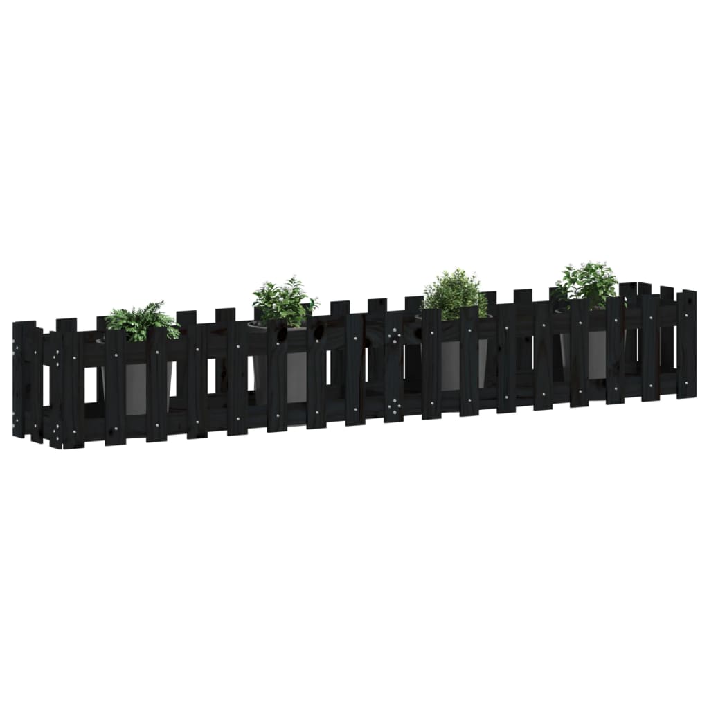 Sodo lovelis, juodas, 200x30x30cm, pušis, tvorelės dizaino Sodo lovelis, juodas, 200x30x30cm, pušis, tvorelės dizaino - Image 3