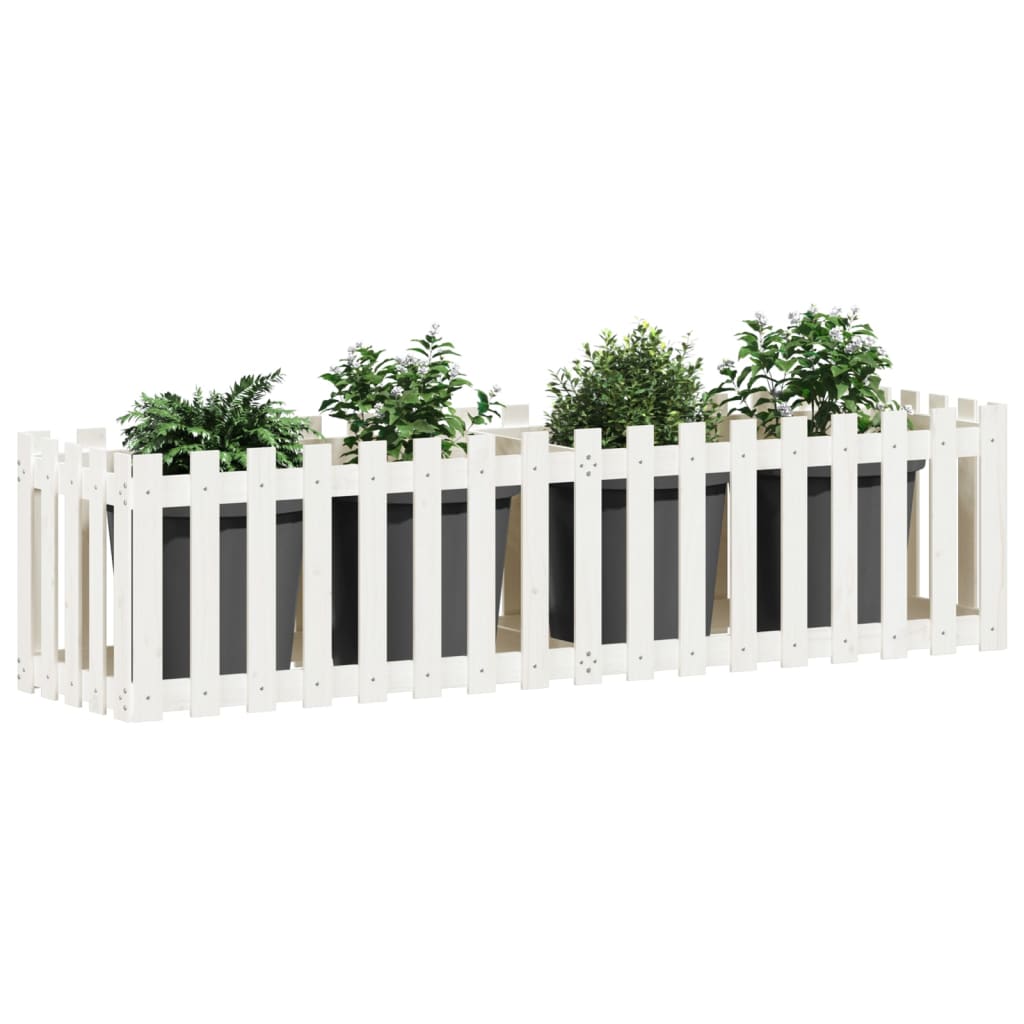 Sodo lovelis, baltas, 200x50x50cm, pušis, tvorelės dizaino Sodo lovelis, baltas, 200x50x50cm, pušis, tvorelės dizaino - Image 3