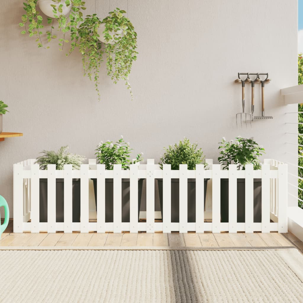 Sodo lovelis, baltas, 200x50x50cm, pušis, tvorelės dizaino Sodo lovelis, baltas, 200x50x50cm, pušis, tvorelės dizaino - Image 2