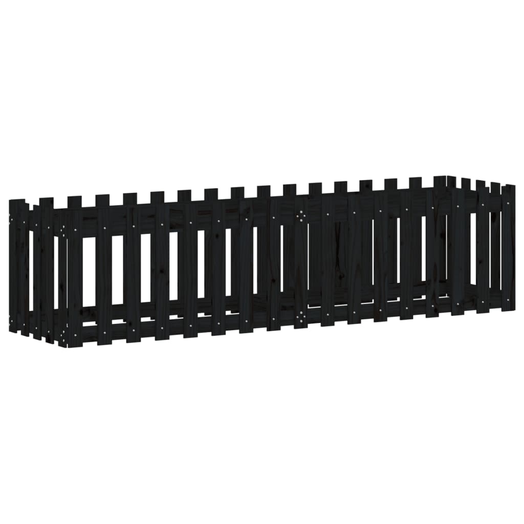Sodo lovelis, juodas, 200x50x50cm, pušis, tvorelės dizaino Sodo lovelis, juodas, 200x50x50cm, pušis, tvorelės dizaino - Image 4