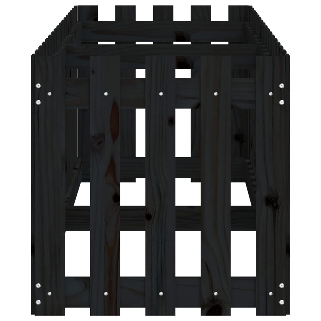 Sodo lovelis, juodas, 200x50x50cm, pušis, tvorelės dizaino Sodo lovelis, juodas, 200x50x50cm, pušis, tvorelės dizaino - Image 6