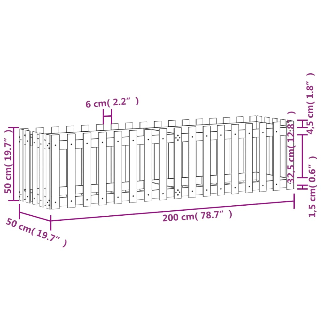 Sodo lovelis, 200x50x50cm, douglas eglė, tvorelės dizaino Sodo lovelis, 200x50x50cm, douglas eglė, tvorelės dizaino
