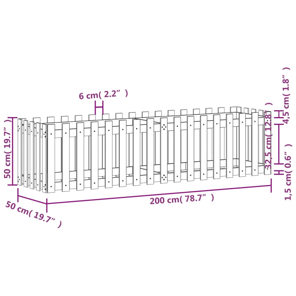 Sodo lovelis, 200x50x50cm, impregnuota pušis, tvorelės dizaino Sodo lovelis, 200x50x50cm, impregnuota pušis, tvorelės dizaino