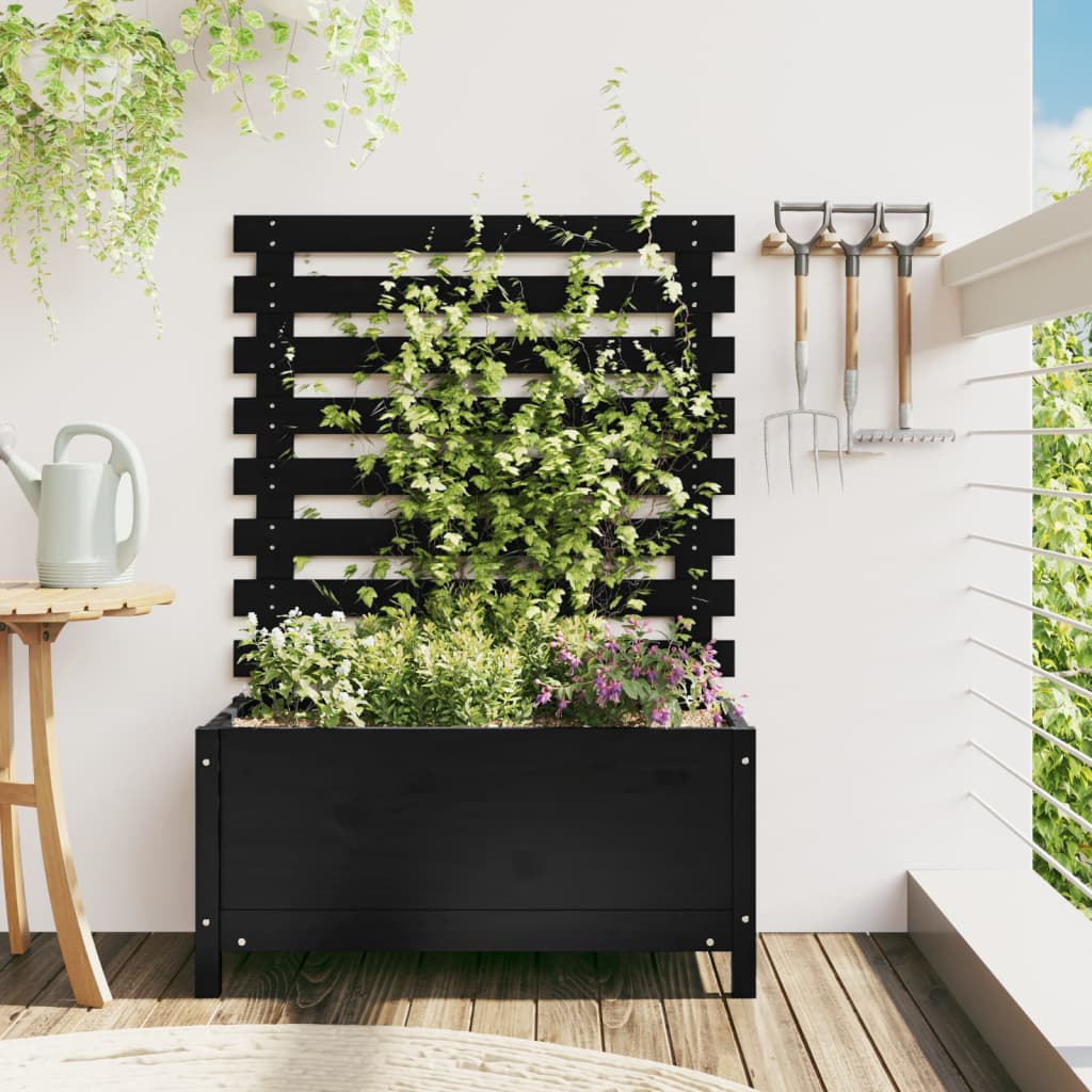 Sodo lovelis su stovu, juodas, 79×39,5x114cm, pušies masyvas Sodo lovelis su stovu, juodas, 79x39,5x114cm, pušies masyvas - Image 2