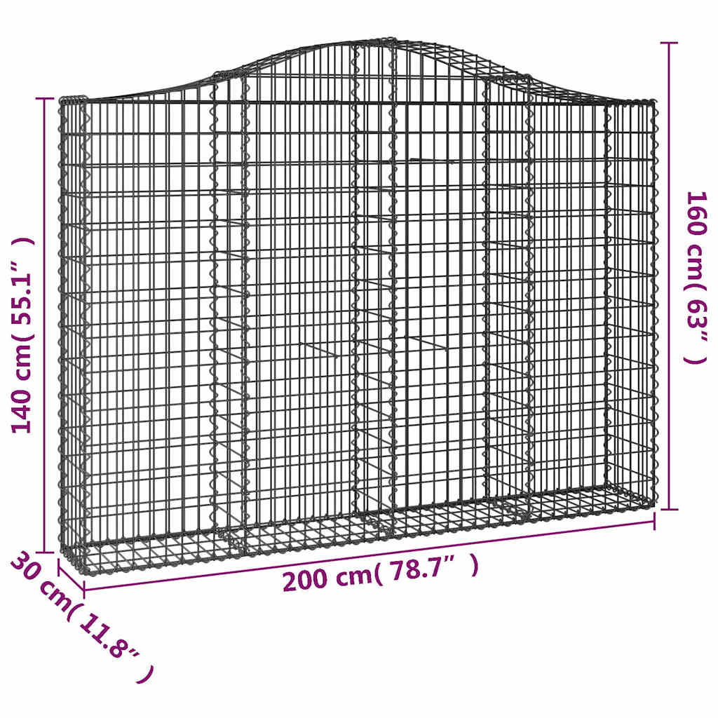 Išlenkti gabiono krepšiai, 9vnt., 200x30x140/160cm, geležis Išlenkti gabiono krepšiai, 9vnt., 200x30x140/160cm, geležis