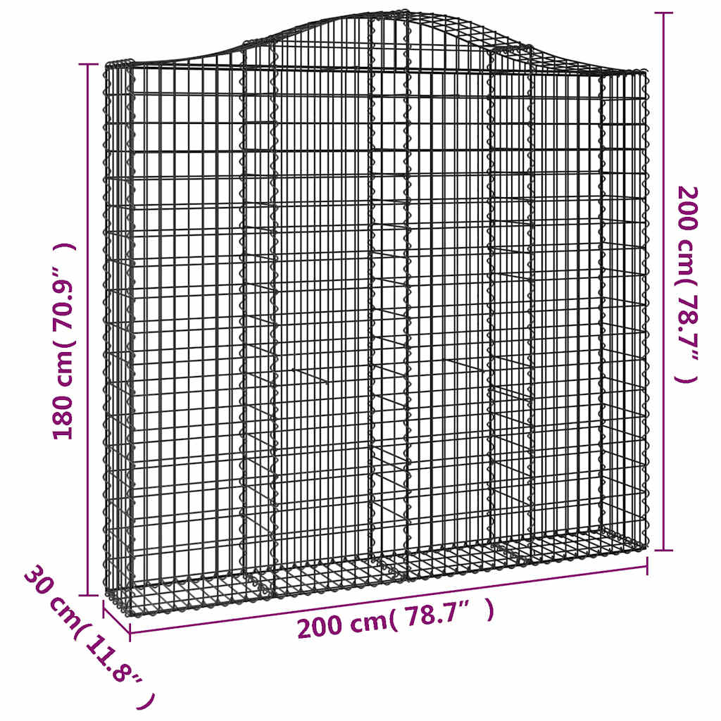 Išlenkti gabiono krepšiai, 7vnt., 200x30x180/200cm, geležis Išlenkti gabiono krepšiai, 7vnt., 200x30x180/200cm, geležis
