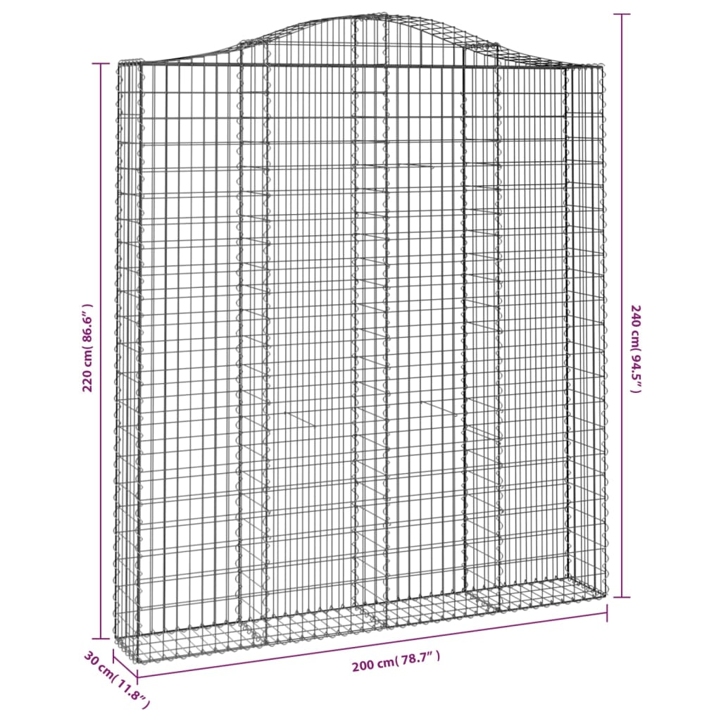 Išlenkti gabiono krepšiai, 12vnt., 200x30x220/240cm, geležis Išlenkti gabiono krepšiai, 12vnt., 200x30x220/240cm, geležis