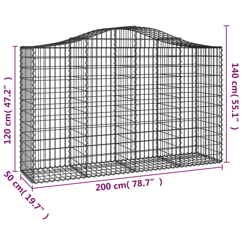 Išlenkti gabiono krepšiai, 3vnt., 200x50x120/140cm, geležis Išlenkti gabiono krepšiai, 3vnt., 200x50x120/140cm, geležis