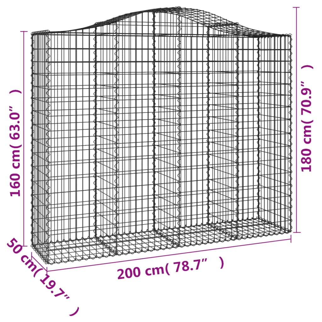 Išlenkti gabiono krepšiai, 9vnt., 200x50x160/180cm, geležis Išlenkti gabiono krepšiai, 9vnt., 200x50x160/180cm, geležis