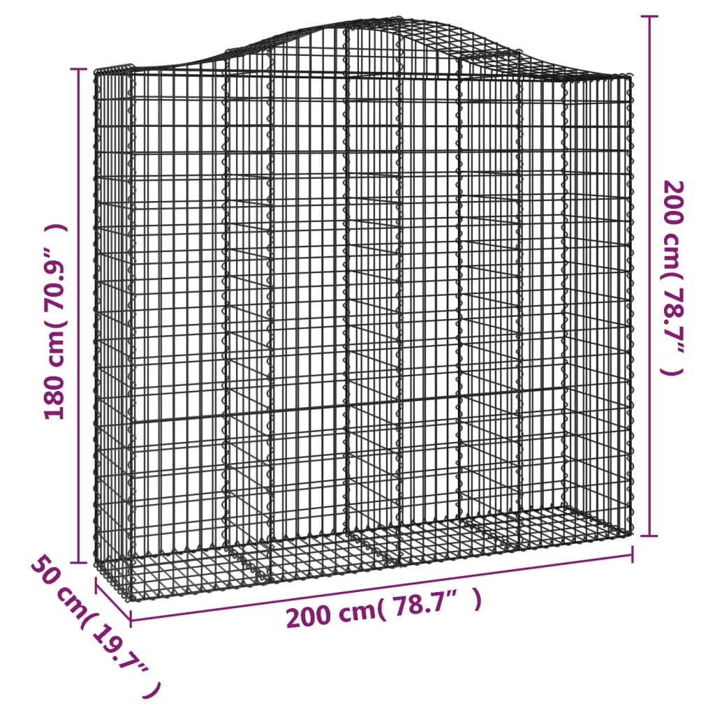 Išlenkti gabiono krepšiai, 9vnt., 200x50x180/200cm, geležis Išlenkti gabiono krepšiai, 9vnt., 200x50x180/200cm, geležis