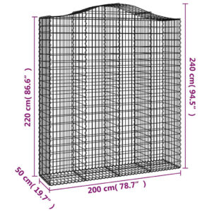 Išlenkti gabiono krepšiai, 7vnt., 200x50x220/240cm, geležis