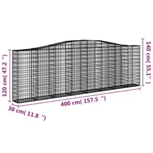 Išlenkti gabiono krepšiai, 15vnt., 400x30x120/140cm, geležis