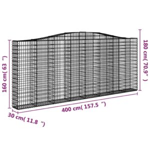 Išlenkti gabiono krepšiai, 7vnt., 400x30x160/180cm, geležis