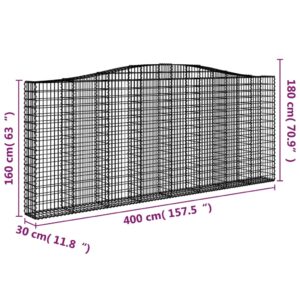 Išlenkti gabiono krepšiai, 8vnt., 400x30x160/180cm, geležis