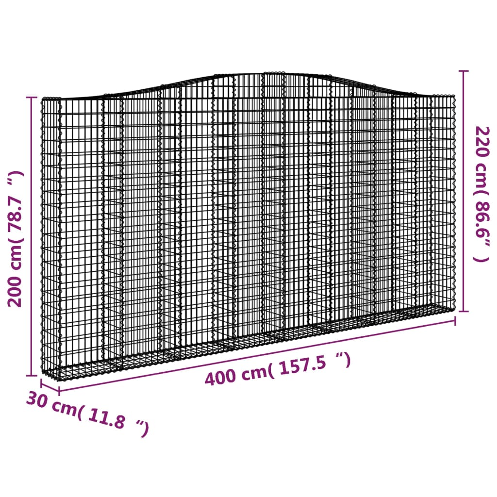 Išlenkti gabiono krepšiai, 9vnt., 400x30x200/220cm, geležis Išlenkti gabiono krepšiai, 9vnt., 400x30x200/220cm, geležis