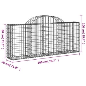 Išlenkti gabiono krepšiai, 4vnt., 200x30x80/100cm, geležis