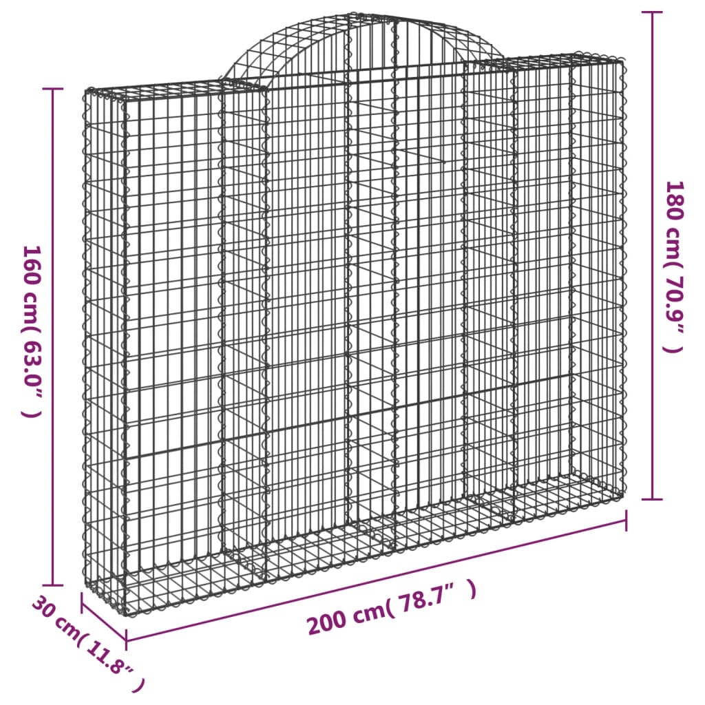 Išlenkti gabiono krepšiai, 7vnt., 200x30x160/180cm, geležis Išlenkti gabiono krepšiai, 7vnt., 200x30x160/180cm, geležis