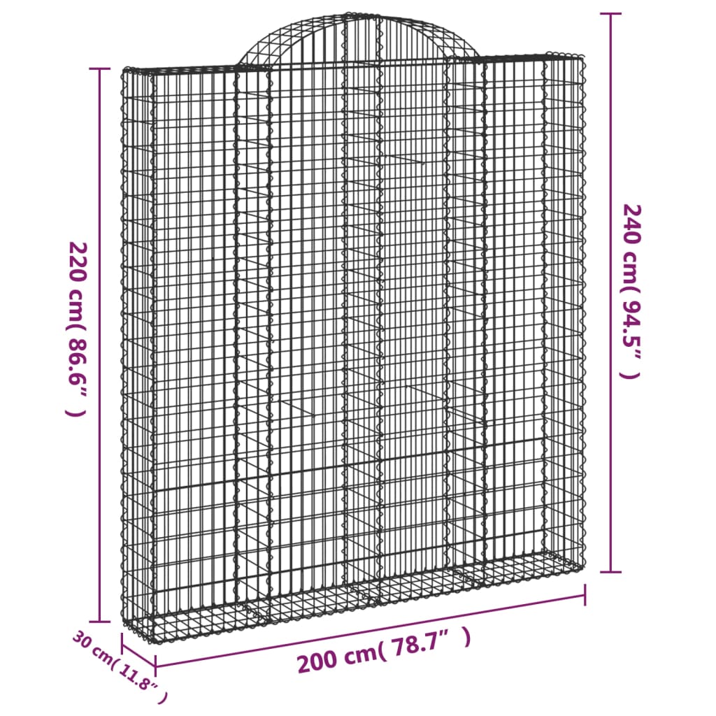 Išlenkti gabiono krepšiai, 8vnt., 200x30x220/240cm, geležis Išlenkti gabiono krepšiai, 8vnt., 200x30x220/240cm, geležis