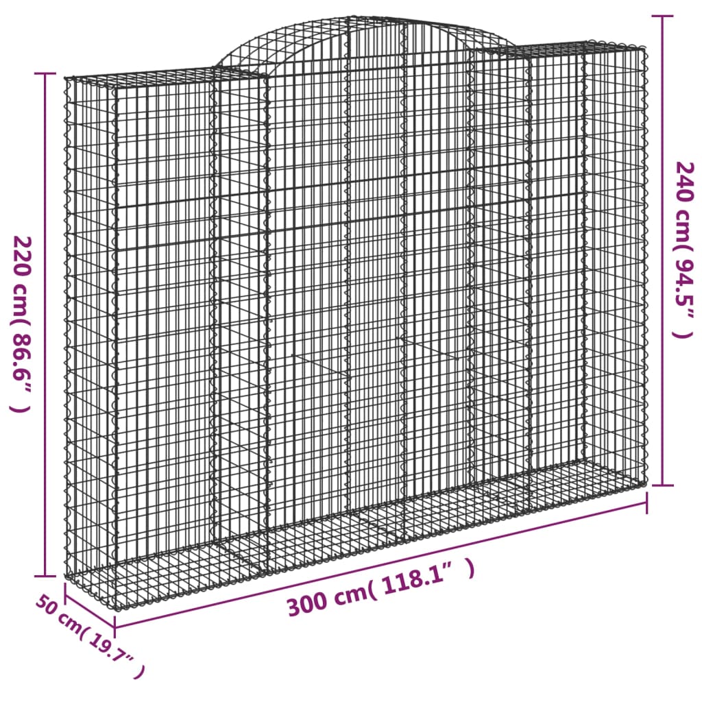 Arkiniai gabionų krepšeliai, 15 vnt., 300x50x220/240 cm, cinkuota geležis Arkiniai gabionų krepšeliai, 15 vnt., 300x50x220/240 cm, cinkuota geležis