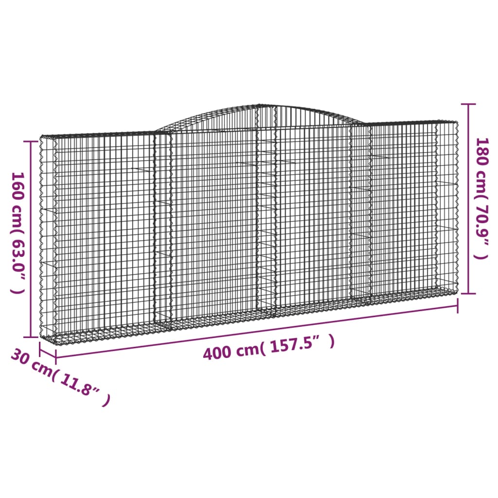 Išlenkti gabiono krepšiai, 4vnt., 400x30x160/180cm, geležis Išlenkti gabiono krepšiai, 4vnt., 400x30x160/180cm, geležis