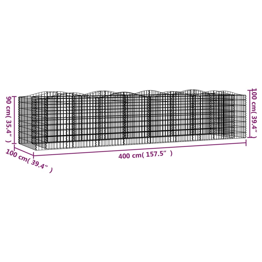 Išlenktas aukštas gabiono lovelis, 400x100x100cm, geležis Išlenktas aukštas gabiono lovelis, 400x100x100cm, geležis