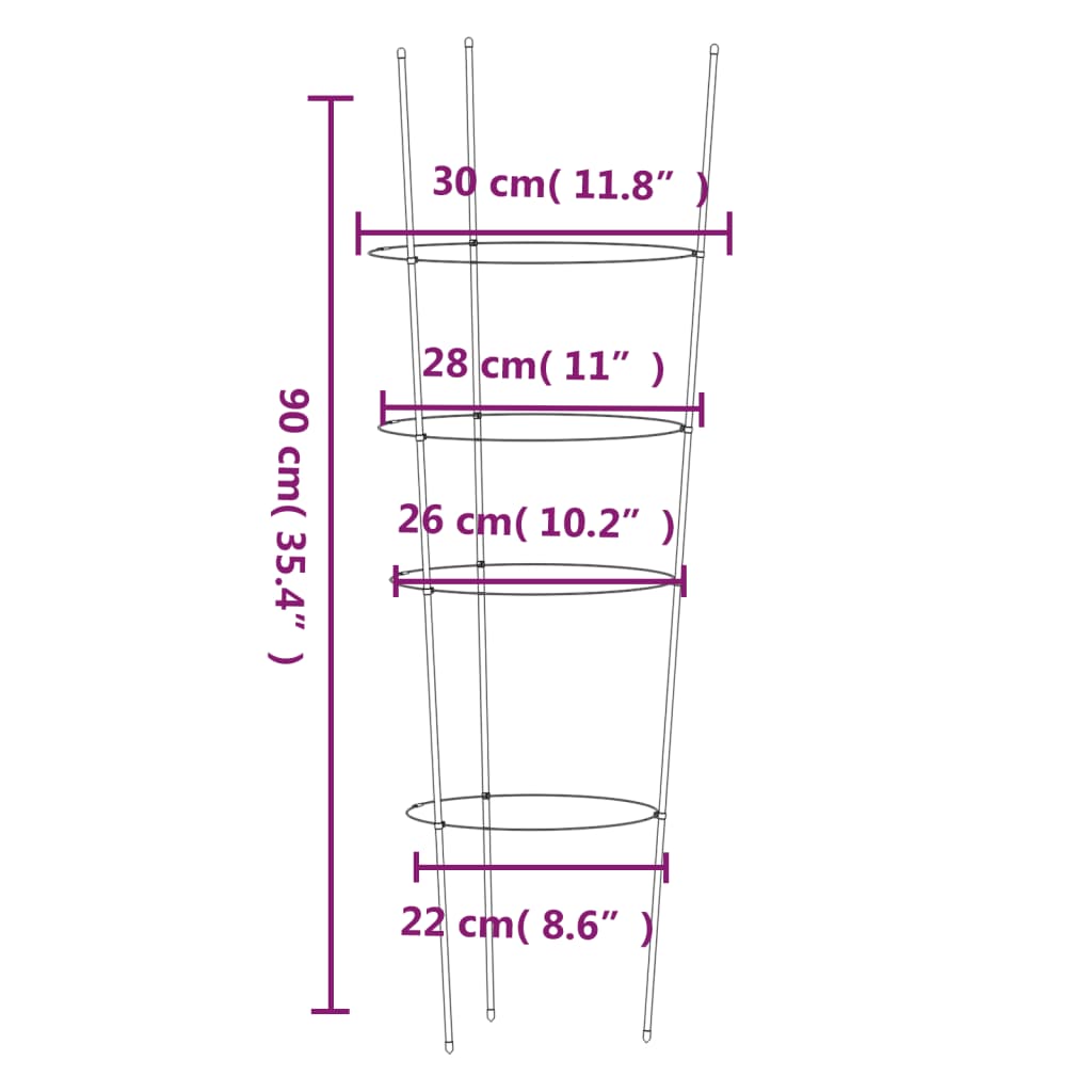 Sodo augalų atramos su 4 žiedais, 5vnt., žalios, 90cm, plienas Sodo augalų atramos su 4 žiedais, 5vnt., žalios, 90cm, plienas