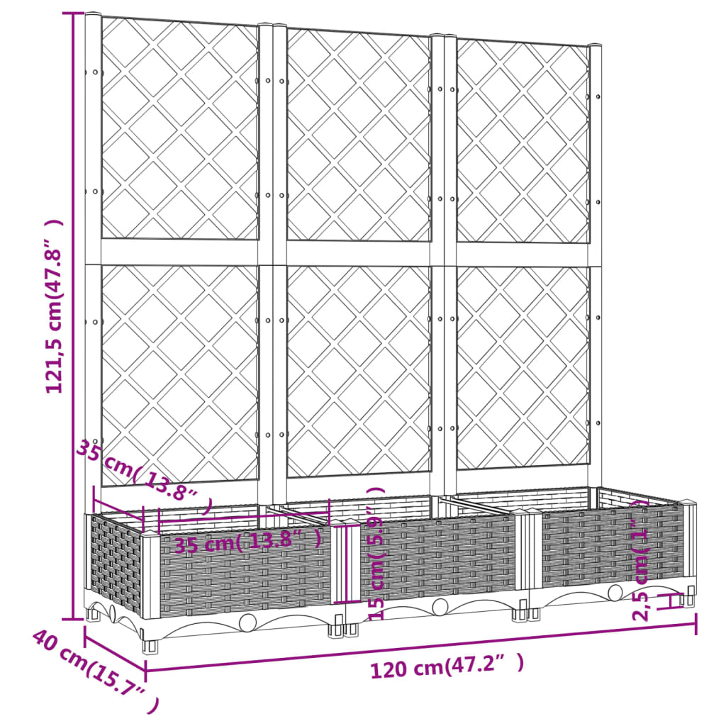 Sodo lovelis su treliažu, šviesiai pilkas, 120x40x121,5cm, PP Sodo lovelis su treliažu, šviesiai pilkas, 120x40x121,5cm, PP