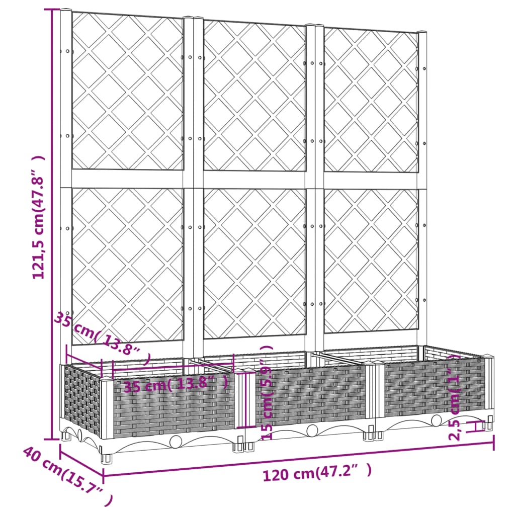 Sodo vazonas su grotelėmis, baltas, 120x40x121,5 cm, PP Sodo vazonas su grotelėmis, baltas, 120x40x121,5 cm, PP