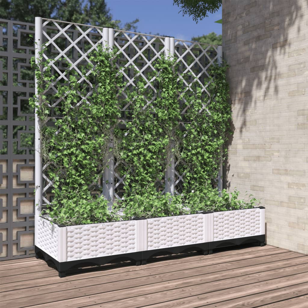 Sodo vazonas su grotelėmis, baltas, 120x40x121,5 cm, PP Sodo vazonas su grotelėmis, baltas, 120x40x121,5 cm, PP - Image 2