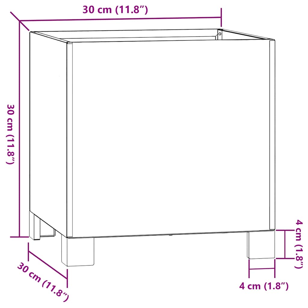 Lovelis su kojelėmis, rūdžių, 30x30x30cm, Corten plienas Lovelis su kojelėmis, rūdžių, 30x30x30cm, Corten plienas