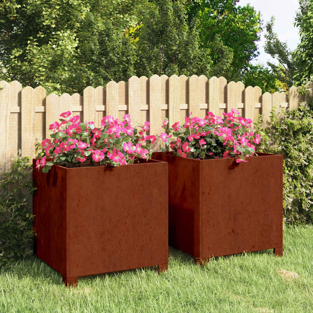 Loveliai su kojelėm, 2vnt., rūdžių, 40x40x40cm, Corten plienas Loveliai su kojelėm, 2vnt., rūdžių, 40x40x40cm, Corten plienas - Image 2
