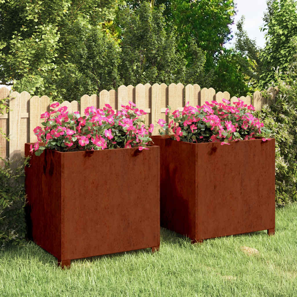 Loveliai su kojelėm, 2vnt., rūdžių, 50x50x50cm, Corten plienas Loveliai su kojelėm, 2vnt., rūdžių, 50x50x50cm, Corten plienas - Image 2