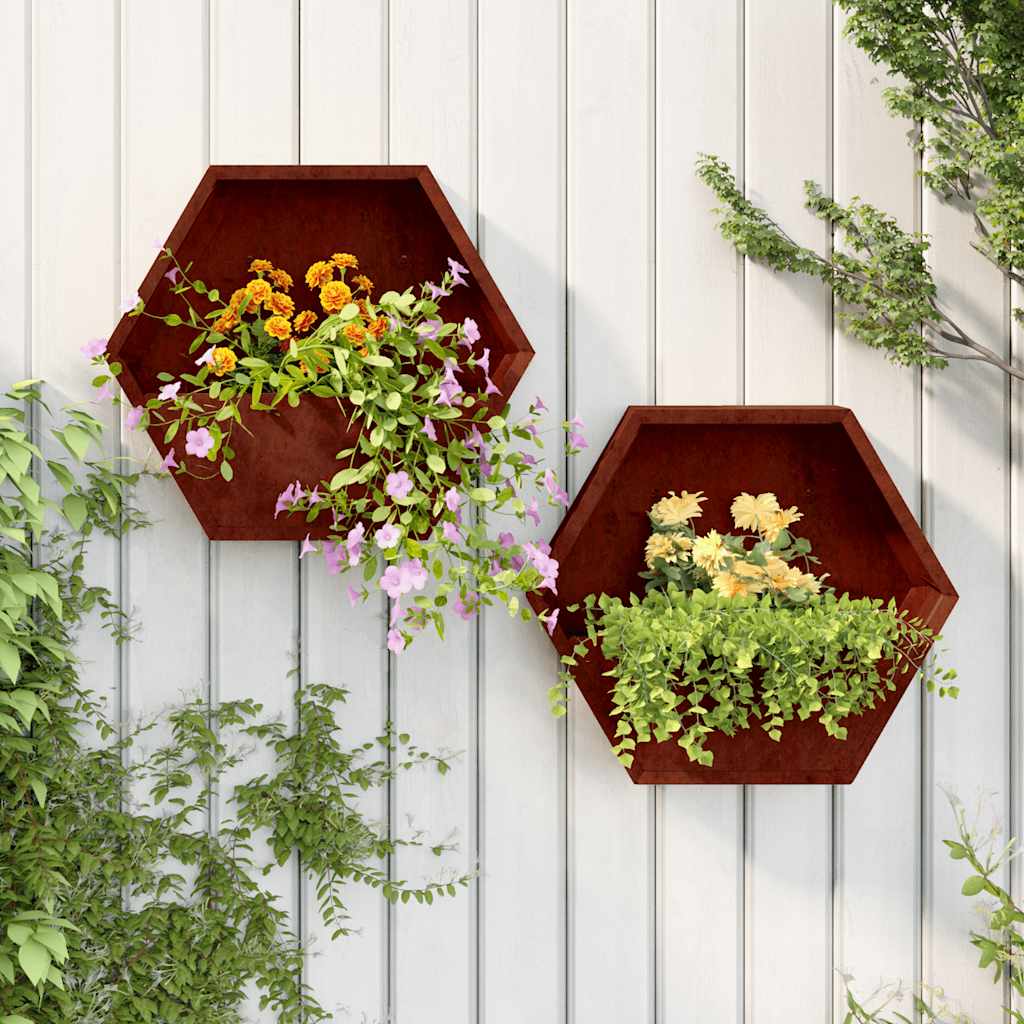 Sieniniai loveliai, 2vnt., rūdžių, 46x10x40cm, Corten plienas Sieniniai loveliai, 2vnt., rūdžių, 46x10x40cm, Corten plienas - Image 2