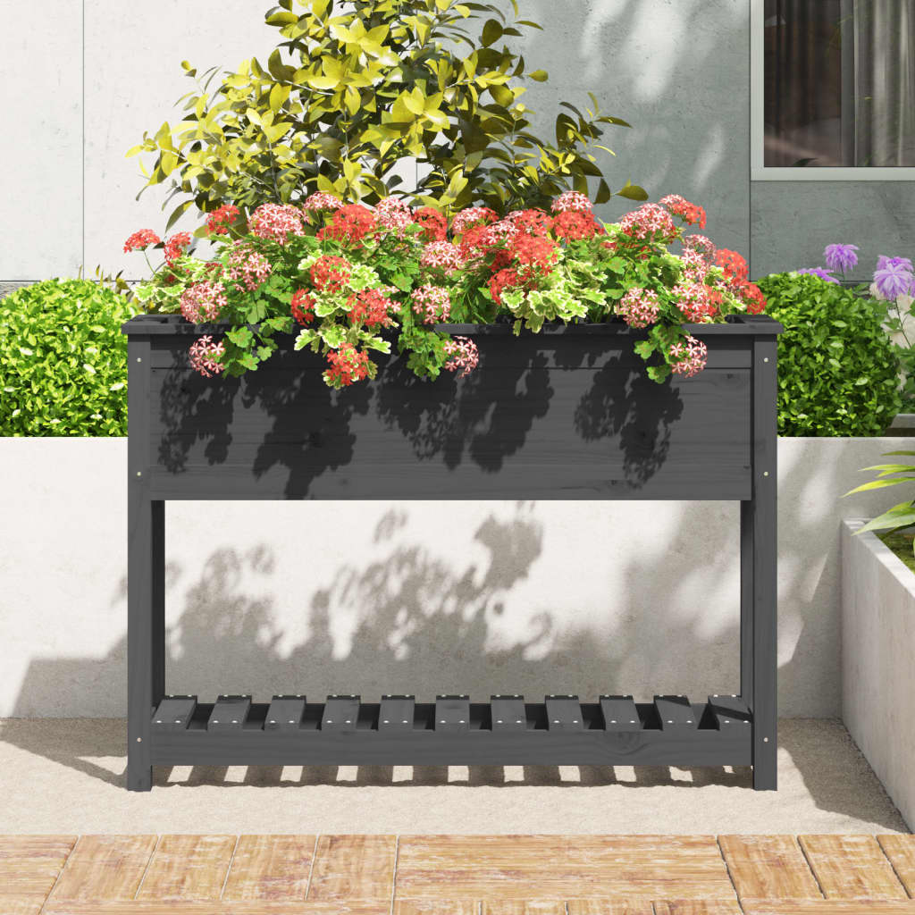 Lovelis su lentyna, pilkas, 111,5×34,5x81cm, pušies masyvas Lovelis su lentyna, pilkas, 111,5x34,5x81cm, pušies masyvas - Image 3
