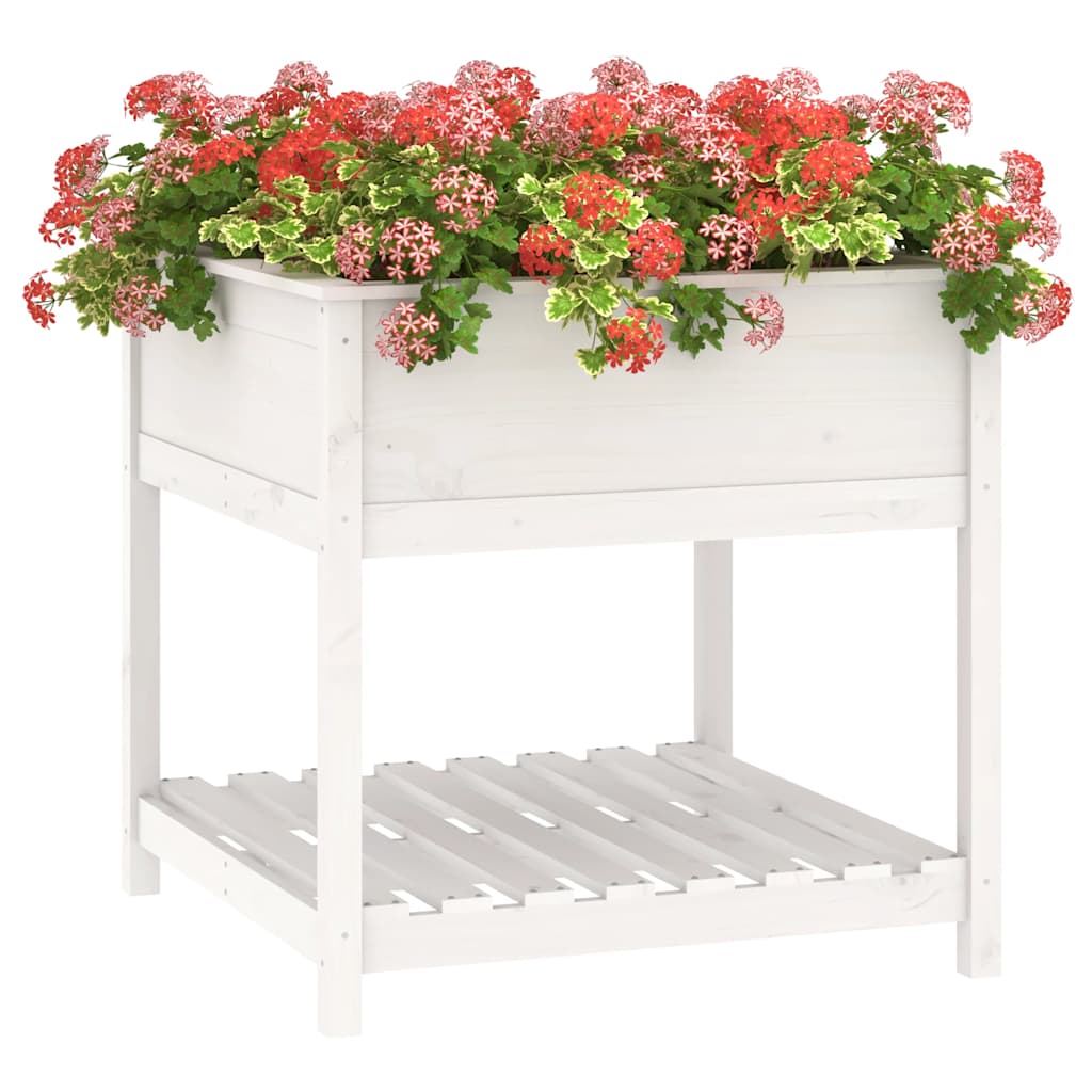 Lovelis su lentyna, baltas, 82,5×82,5x81cm, pušies masyvas Lovelis su lentyna, baltas, 82,5x82,5x81cm, pušies masyvas - Image 4