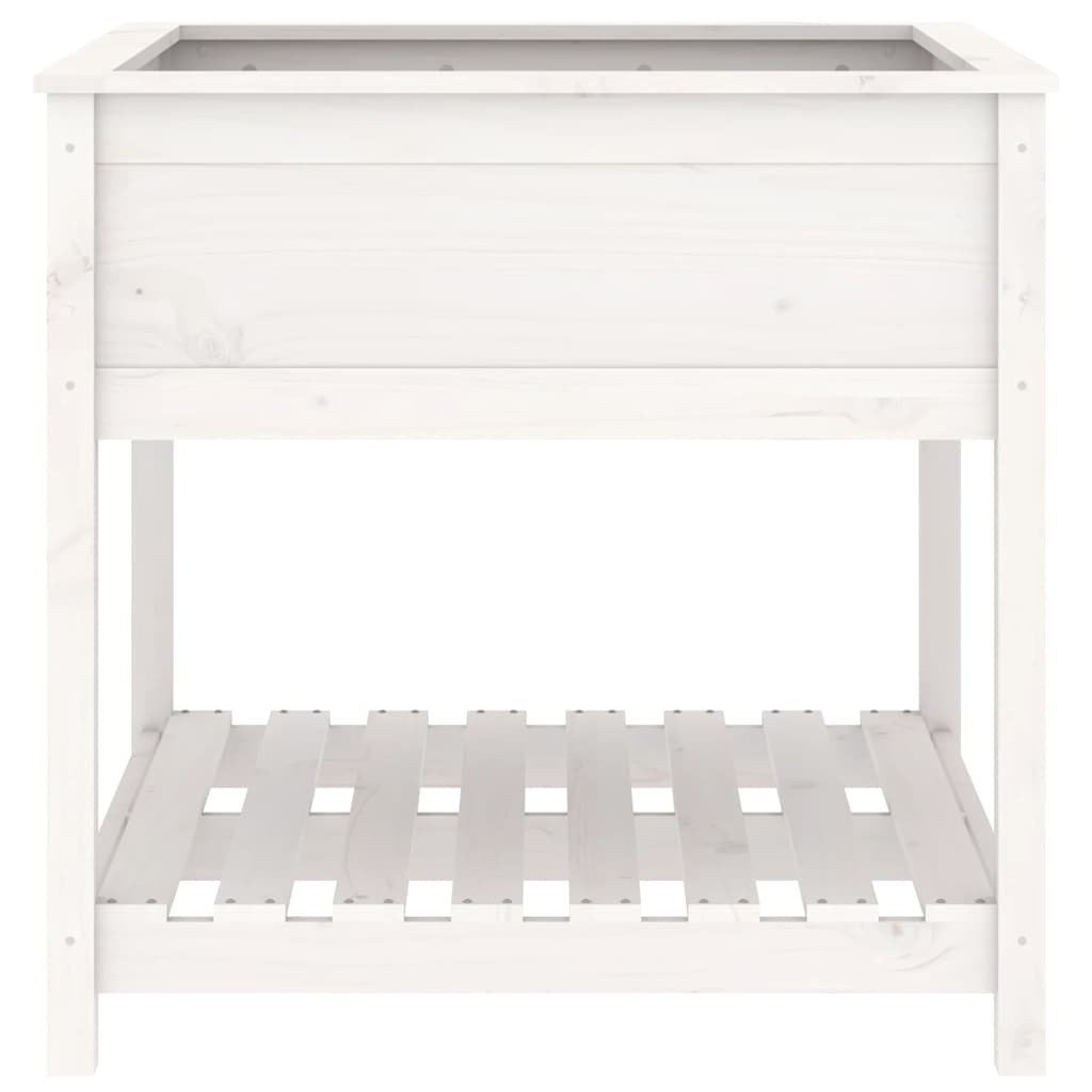 Lovelis su lentyna, baltas, 82,5×82,5x81cm, pušies masyvas Lovelis su lentyna, baltas, 82,5x82,5x81cm, pušies masyvas - Image 5
