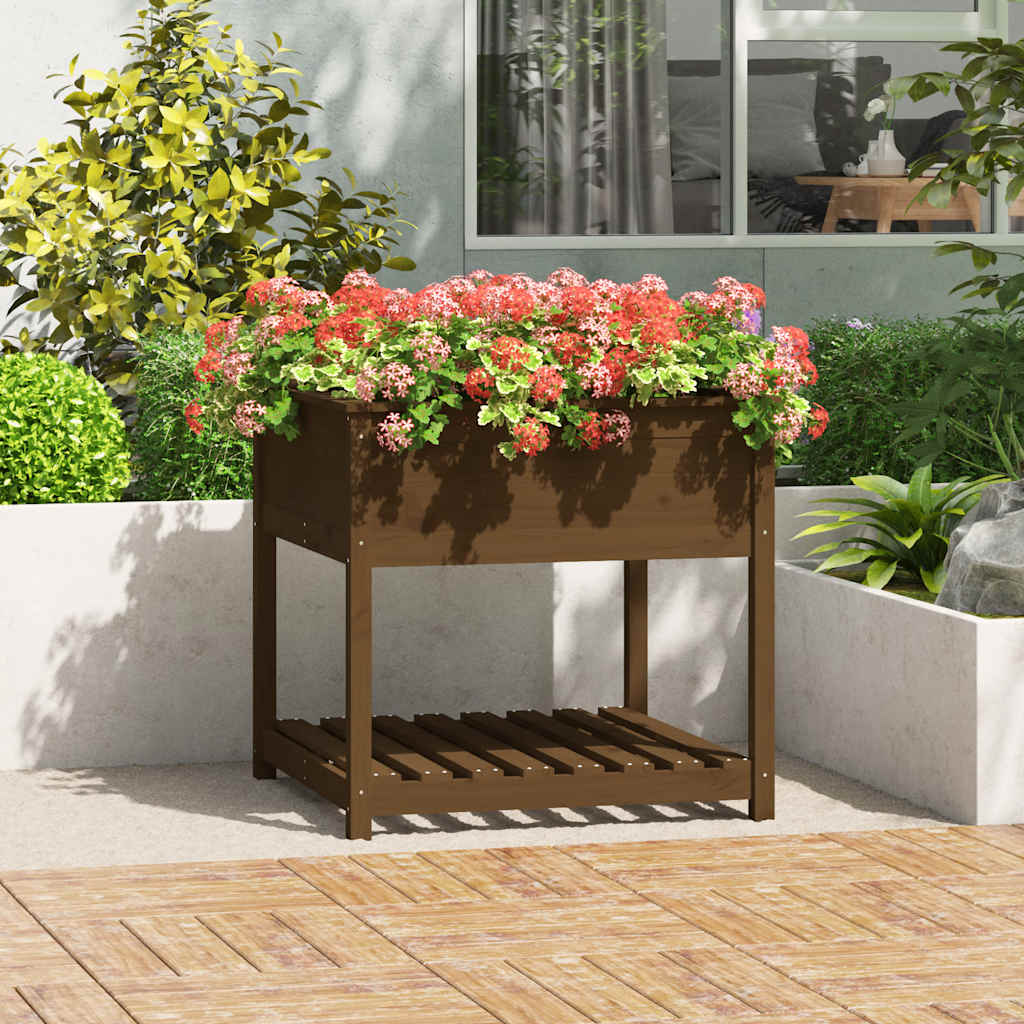 Lovelis su lentyna, medaus rudas, 82,5×82,5x81cm, pušis Lovelis su lentyna, medaus rudas, 82,5x82,5x81cm, pušis - Image 2