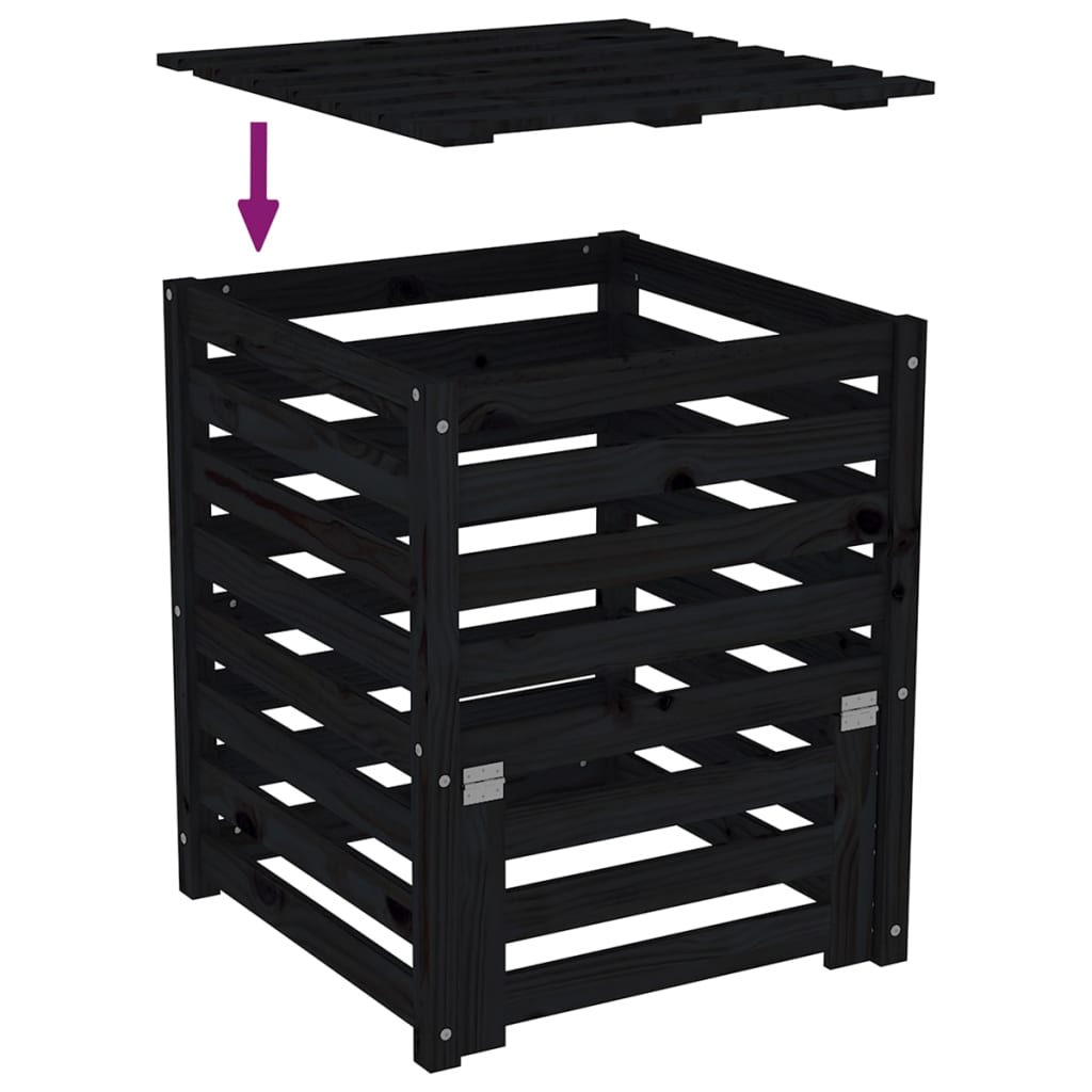 Komposto dėžė, juoda, 63,5×63,5×77,5cm, pušies medienos masyvas Komposto dėžė, juoda, 63,5x63,5x77,5cm, pušies medienos masyvas - Image 8